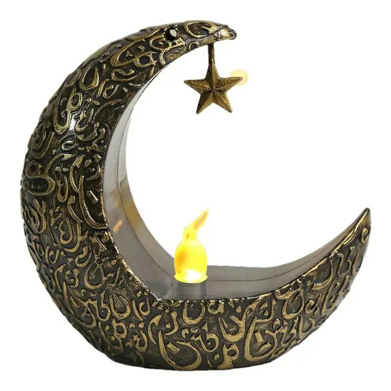Eid-candelabros de mesa con luz de luna y Estrella, candelabros elegantes para vacaciones, linterna con batería, luz nocturna