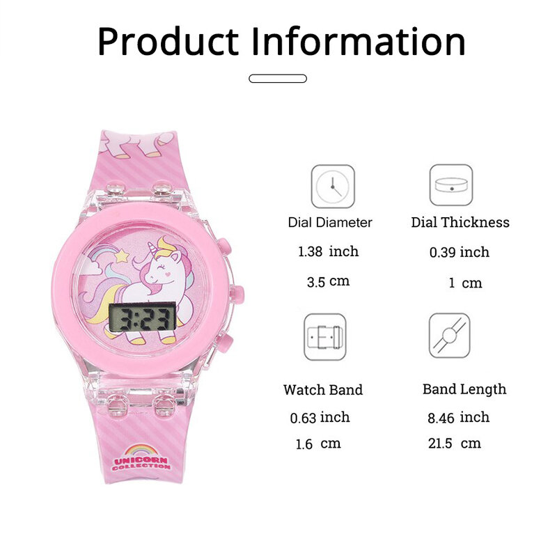 Luminous Children Watches for Girls Flash Glow Up Light Colourful Cartoon Unicorn Digital Electronic Clock Birthday Party Gifts