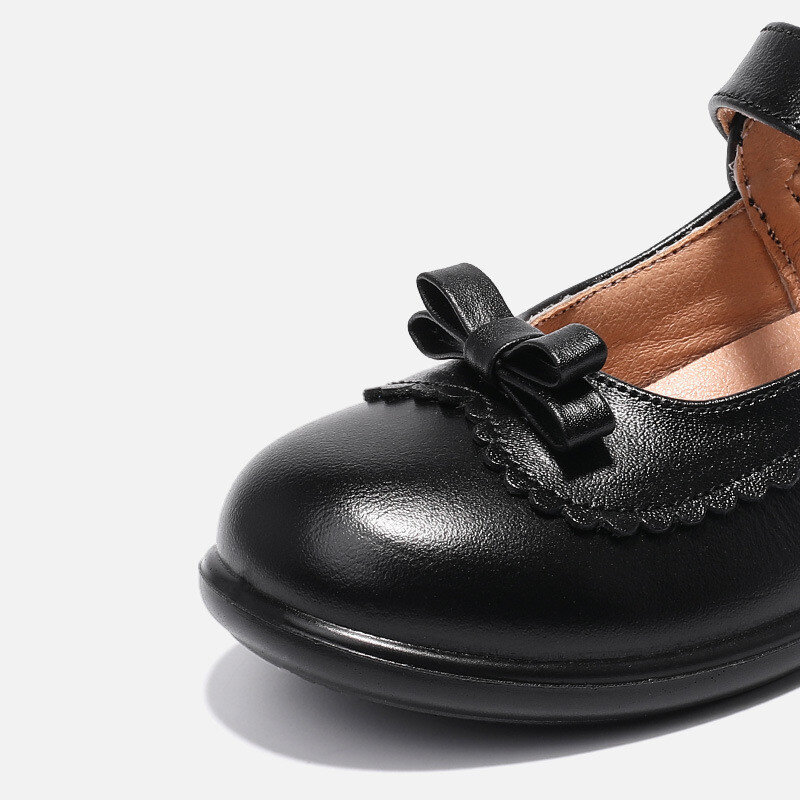 女の子のためのプリンセスシューズ,女の子のための黒い平底の革の靴
