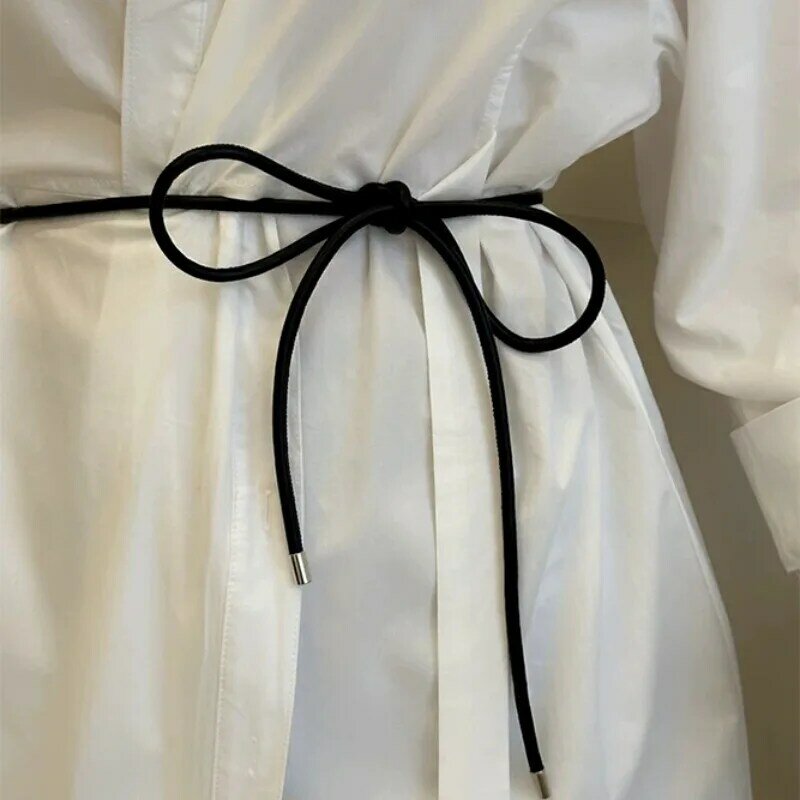 Cintura de corda de couro redonda simples, cintos femininos, cintos finos, vestidos vintage, correntes de cintura, decoração casual, nova moda