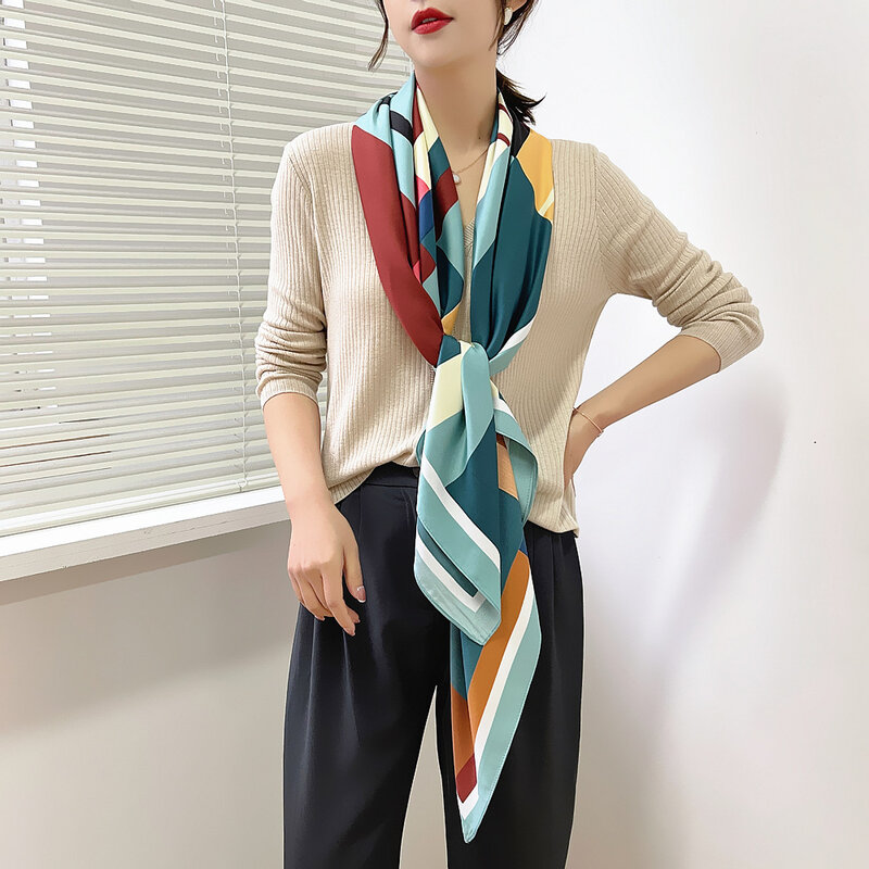 Новый европейский и американский модный винтажный квадратный шарф в клетку с геометрическим принтом женский саржевый большой шарф для семейвечерние подарок для матери