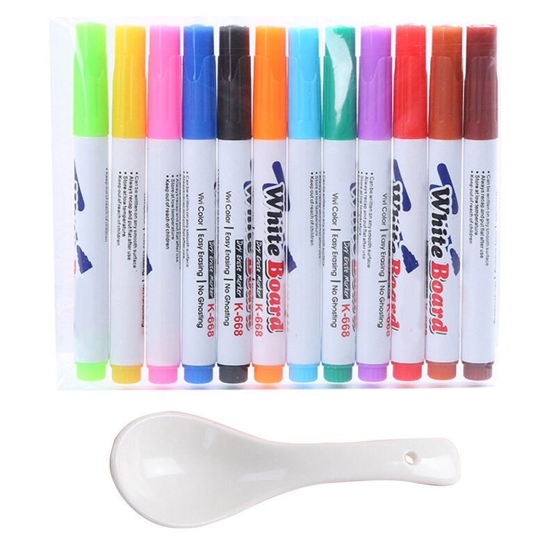 Y9rf mágica água pintura canetas com colher 8/12 cores lavável apagável marcadores de quadro branco para a criança estudante arte pintura