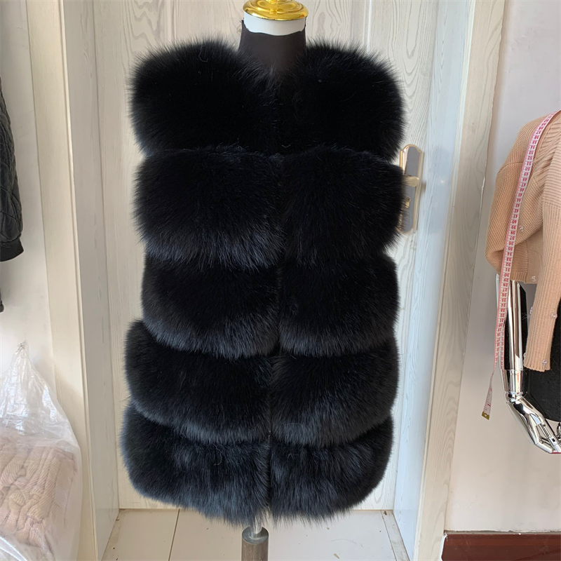 Women's fashion new real fur vest Spring and Autumn raccoon fur vest 5 rows of large fur high-quality real fox fur vest jackets