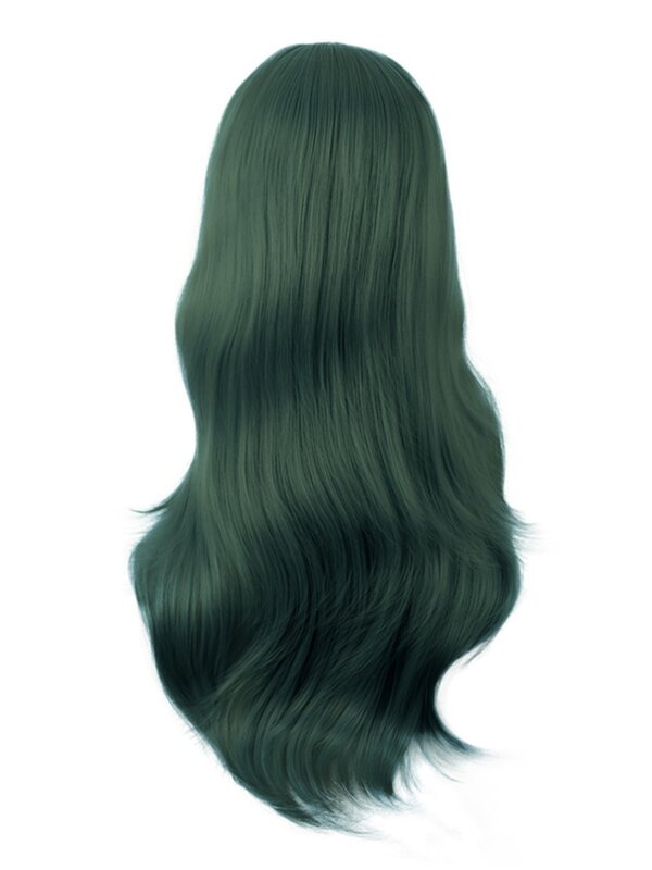 Cos parrucca femminile Micro-ricci capelli lunghi Anime fibra ad alta temperatura frangia laterale verde scuro copricapo universale da 70cm