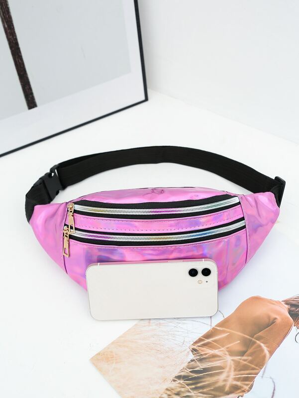 Holographic Fanny Pack Waist Pack Waterproof Shiny Waist Bag,Laser Waist Bum Bag Adjustable Belt,Metallic Color Sport Waistbag