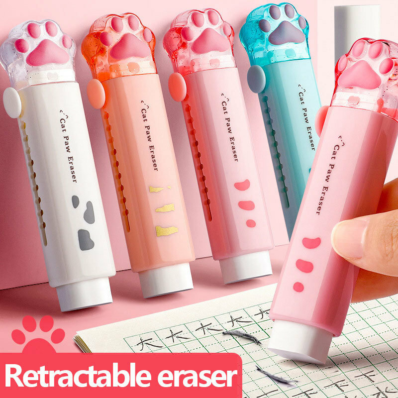Kawaii Push-pull Design Cat Paw Portable Rubber Eraser Cute Erasers for Kids School Office Supplies Gift Stationery Prizes