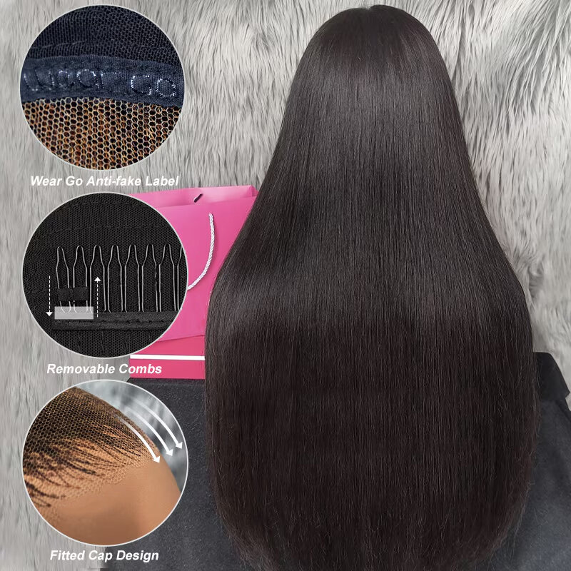 Glueless Straight Lace Front Wig, peruca de cabelo humano preto, cor natural, desgaste e ir, 13 × 4 HD, 180 Densidade, 32 em