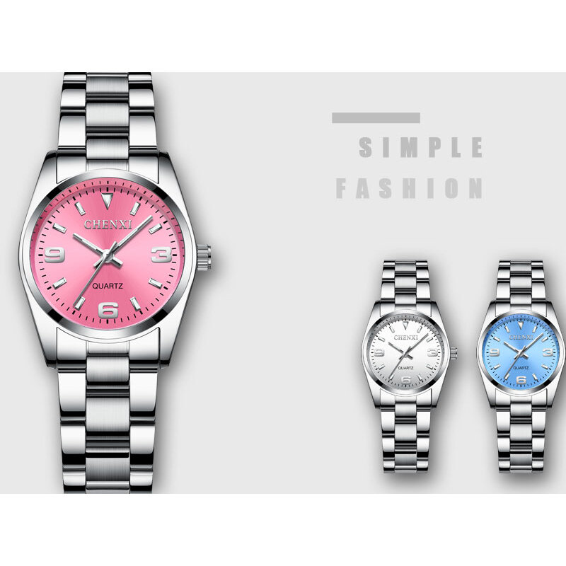 Chenxi Mode rosa Zifferblatt Uhren für Frauen hochwertige Quarzuhr elegantes Kleid Damen Edelstahl Armbanduhren xfcs