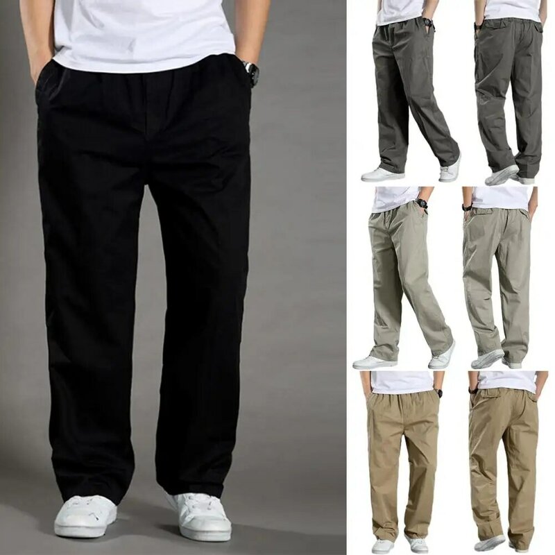 Calça de cintura elástica masculina com cordão, calça solta, confortável, primavera, outono