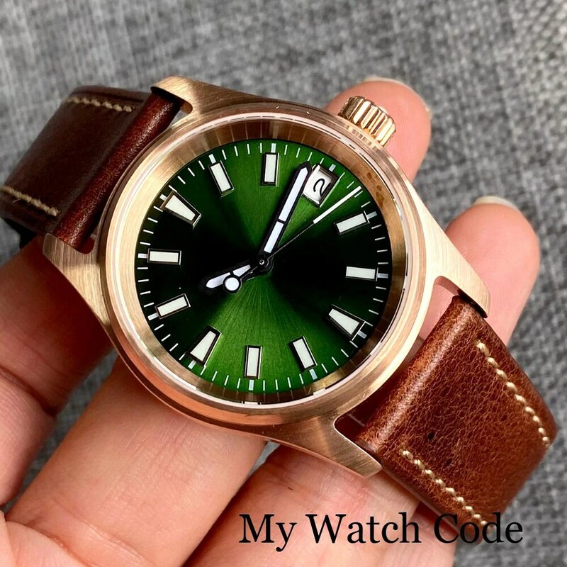 Montre mécanique de plongée en Bronze véritable pour hommes, 36mm, pilote NH35A Movt Lady, montre-bracelet Sunburst vert Olive 20Bar rétro, horloge Vintage