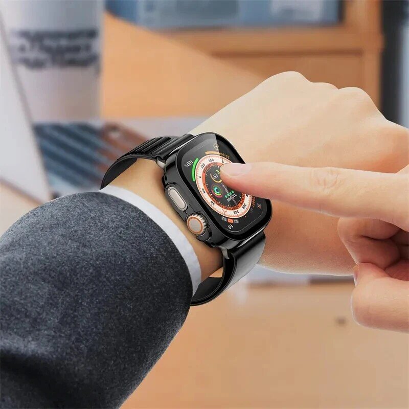 Стекло + искусственное стекло для Apple Watch Ultra 1-2 49 мм, ремешок для умных часов, бампер для ПК + защита экрана, закаленное покрытие, аксессуары для iwatch band