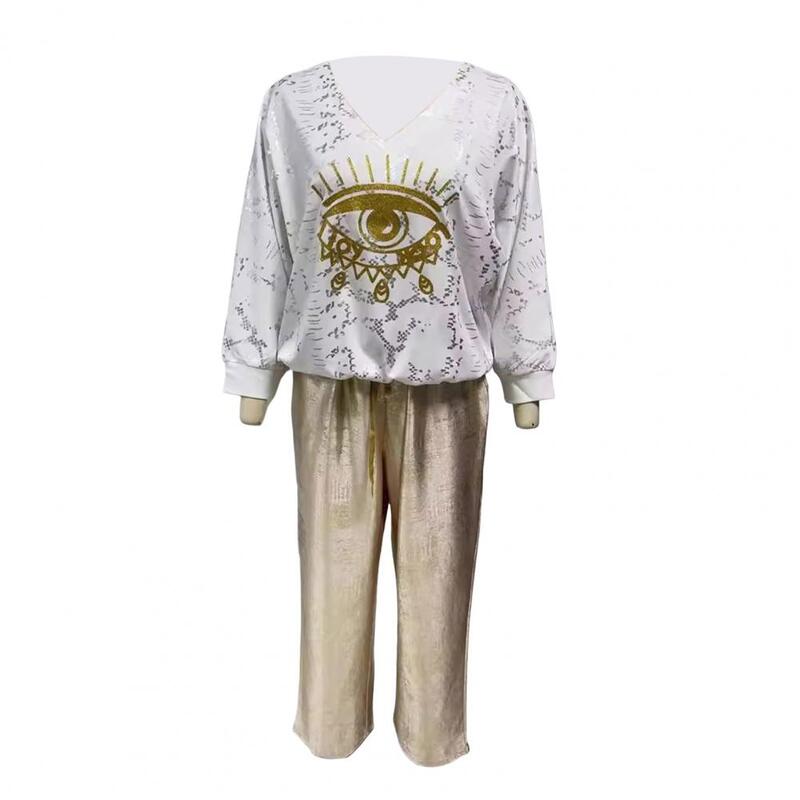 Conjunto de pantalones de cintura elástica con bolsillos laterales para mujer, ropa deportiva informal, Top brillante suelto, bronceado, diario