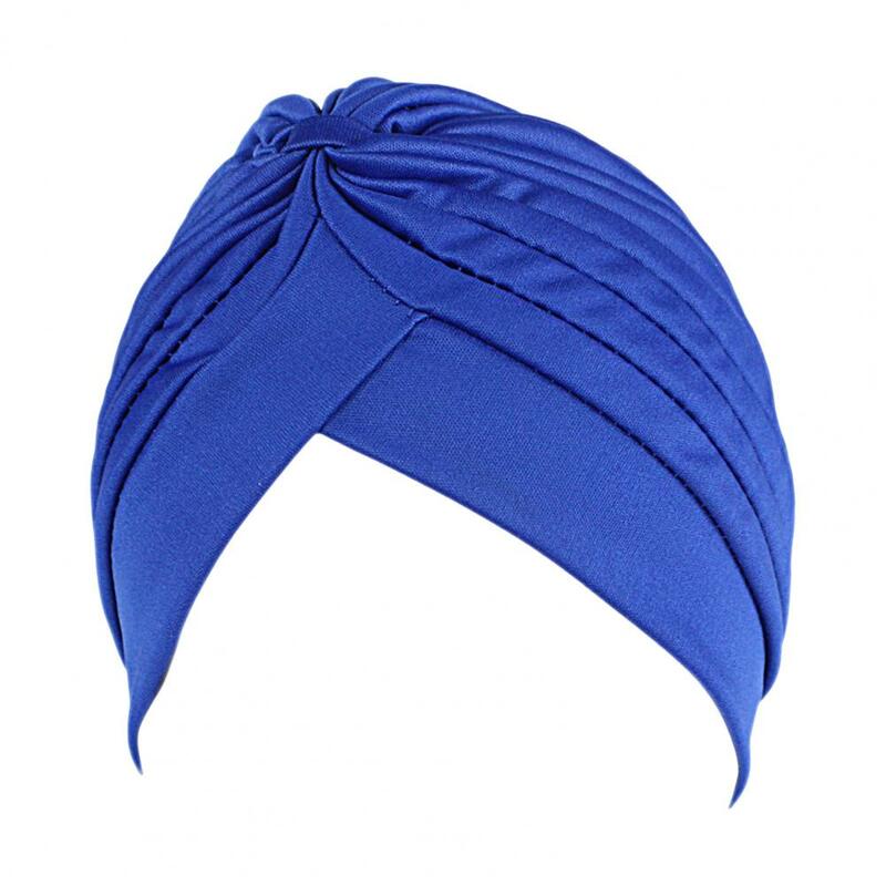 Turbante único a prueba de viento para mujer, gorro indio anudado, envoltura para la cabeza para adultos, Color sólido