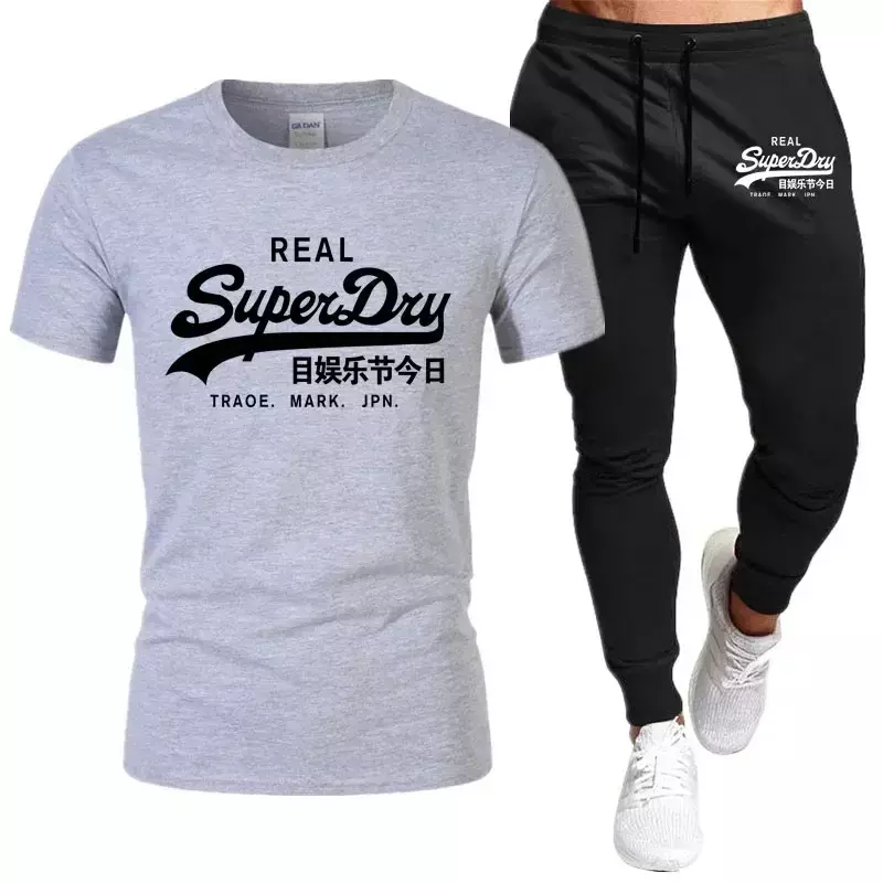 T-shirt à manches courtes et pantalon en coton pour hommes, ensembles de survêtement, vêtements de sport, été, 2024, 2 pièces