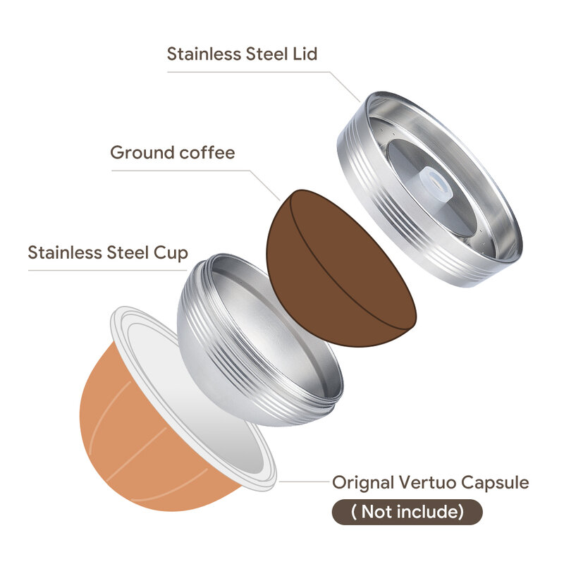 Многоразовые капсулы из нержавеющей стали для кофейного фильтра Nespresso Vertuo Next Vertuoline с оригинальной капсулой