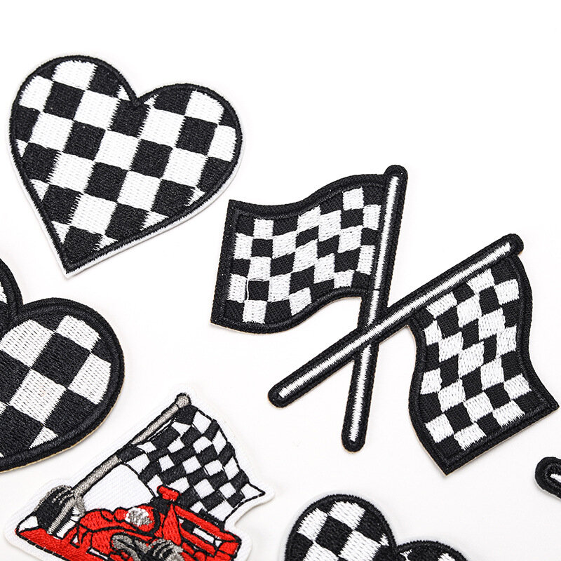Hot Sell Stickerei Aufbügeln Patch Applique Racing Flag Gewinner dekorative Patches für Kleidung Rucksack Jacke Emblem Zubehör