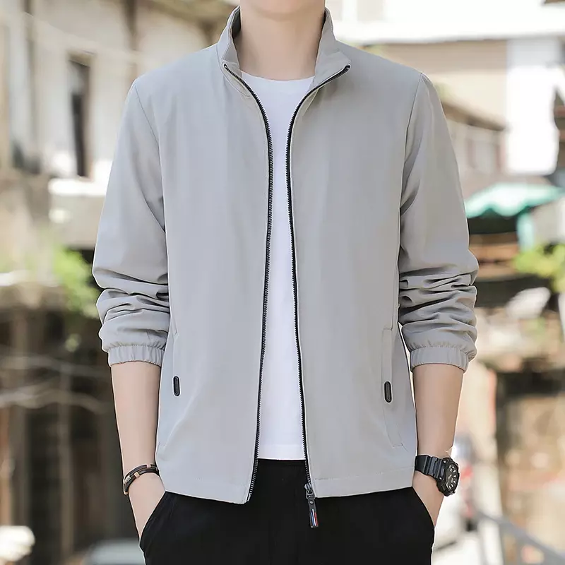 남성 재킷, 단색 가을 용수철 여름 봄버 재킷, 비즈니스 남성 겉옷, 청소년 소년 핏 M-5XL