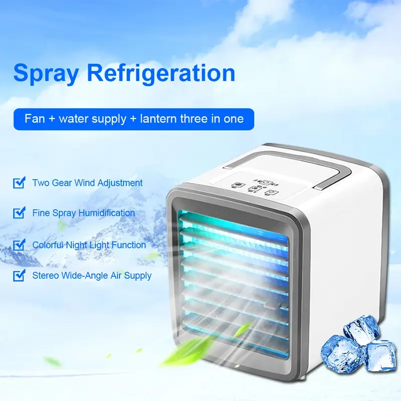 Mini Ventilador De Ar Condicionado Portátil, Refrigerador de Ar para Quarto, Casa, Refrigeração, Desktop, Carregamento USB