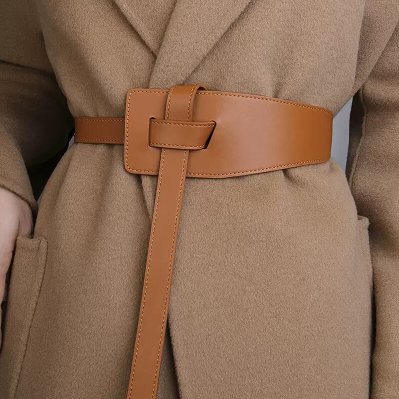 Cinturones de diseñador de alta calidad para mujer, faja larga de cuero PU con nudo, abrigo Ceinture, cinturón para vestido de mujer, decoración de ropa