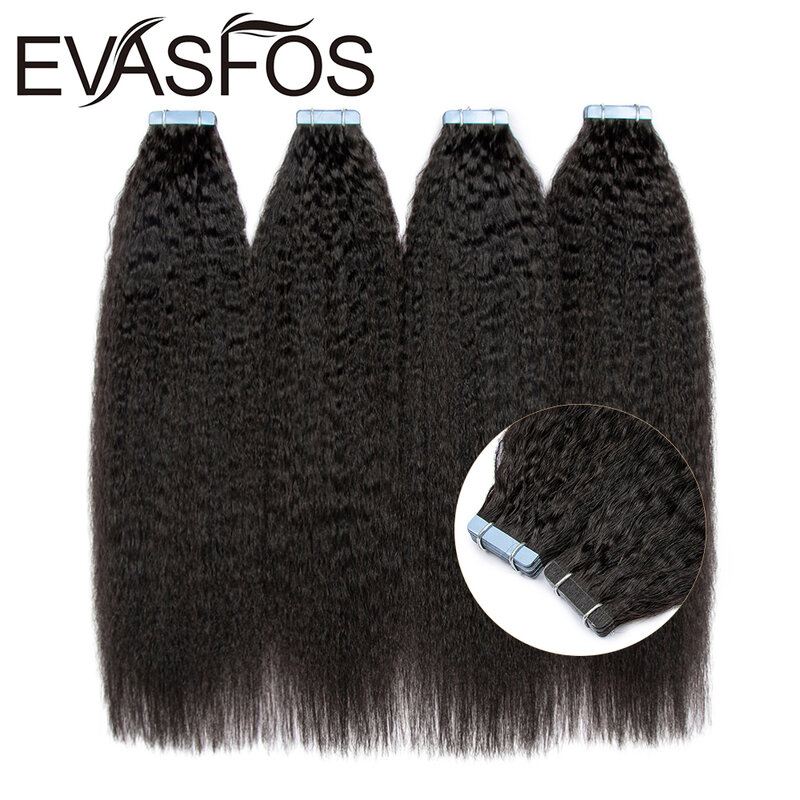 Extensions de Cheveux Humains Remy Crépus Lisses, Bande Adhésive Invisible, Noir Naturel, 12-26 Pouces, 100%, pour Femme Noire