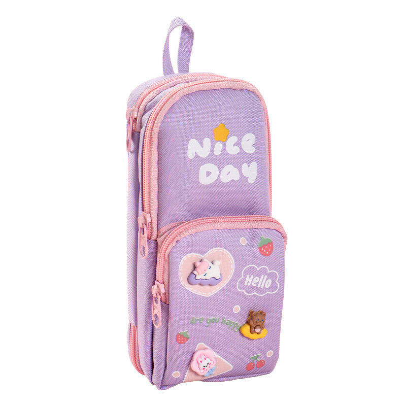 여아용 창의적인 귀여운 연필 케이스, 만화 동물 토끼 연필 가방, 학생용 휴대용 대용량 캔버스 문구 가방