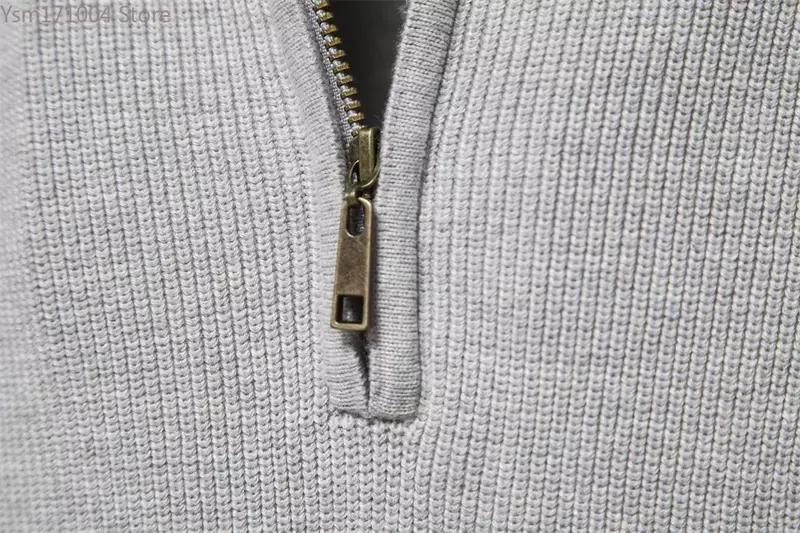 Suéter de Cuello medio alto con cremallera para hombre, Jersey de punto elástico sólido, ajustado, de manga larga, informal, de Negocios, nuevo