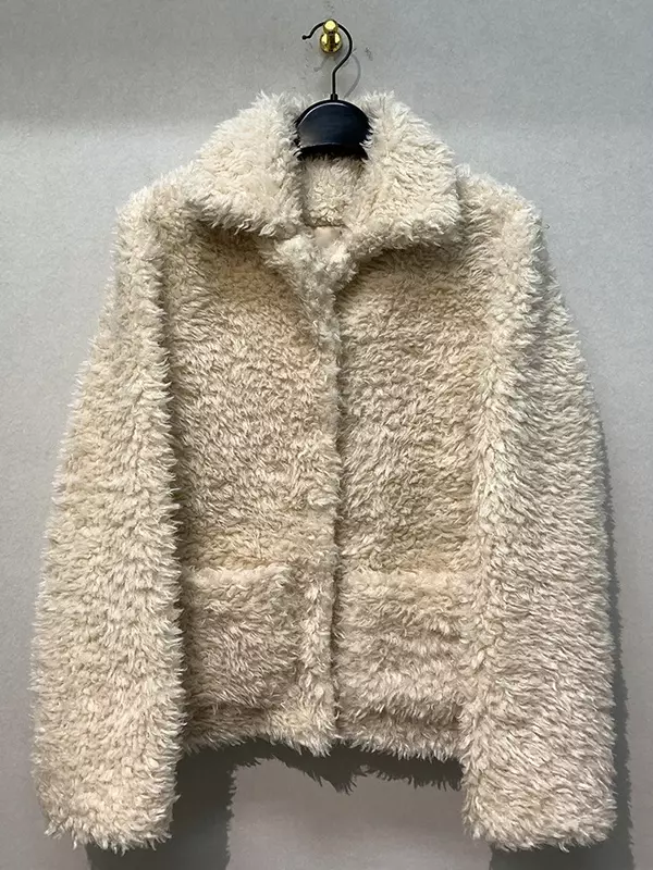 Женская теплая флисовая куртка с карманами, бежевая пушистая куртка из овечьей шерсти, плотное теплое пальто для осени и зимы 2022