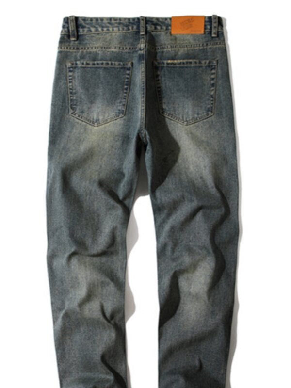 سراويل جينز واسعة الساق مستقيمة فضفاضة ، جينز كاجوال للرجال ، شارع مرتفع ، أحادي اللون ، موضة الخريف