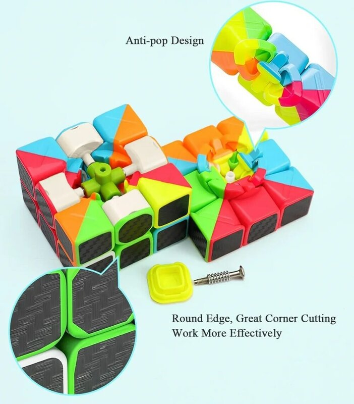 Qiyi-Cube magique en fibre de carbone pour enfants, 2X2, 3Bery, 4tage, 3Bery, autocollant, puzzle, jouets IQ, tous