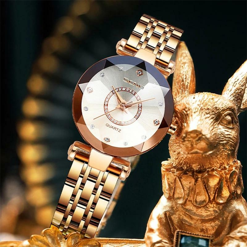 Ze stali nierdzewnej elegancki diamentowa tarcza damski zegarek na rękę kryształowy wykwintny damski zegarek Feminino