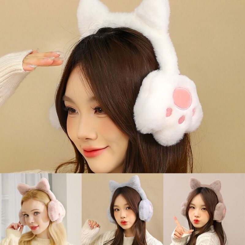 Cartoon Plush Ear-Warmer Earmuffs, macio, bonito, dobrável, orelha-regalos, garra de gato, tampa da orelha, quente, ao ar livre, proteção fria, inverno