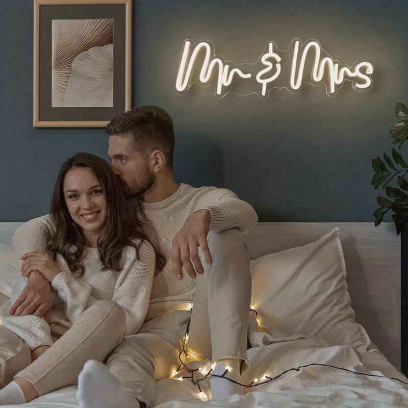 Mr and Mrs Neon Sign para Casamento, Luz LED Dimmable, Aniversário, Noivado, Chuveiro Nupcial, Presente