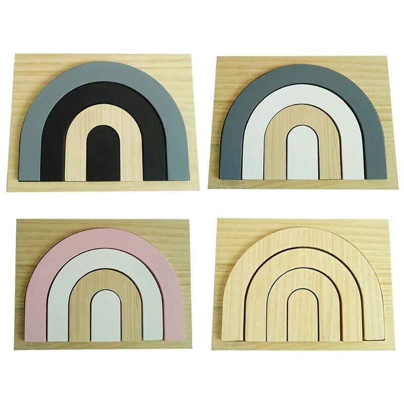 Y4UD Kids for Creative Educational Montessori  Gifts Baby Children Wood Rainbow Stacking Game Building Block