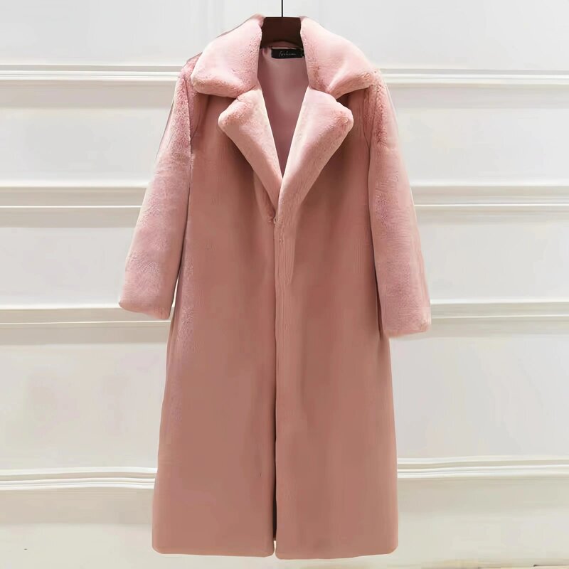 Mantel bulu cerpelai palsu wanita, Atasan pakaian jaket Teddy hangat tebal longgar mantel panjang perempuan musim dingin 2023