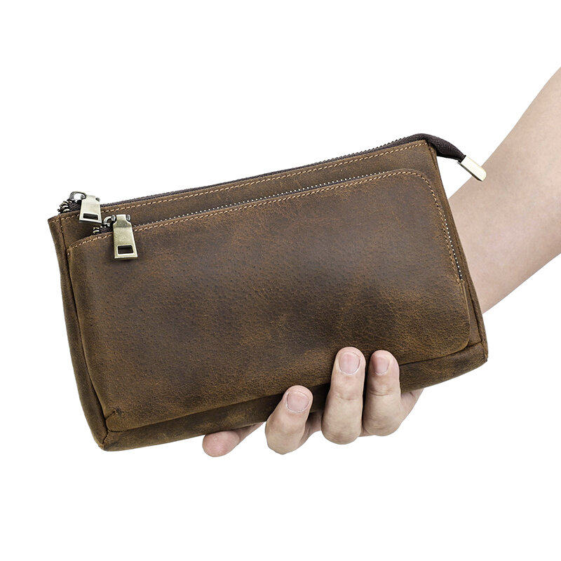 CONTACT'S-Bolso de mano de cuero genuino para hombre, cartera larga de diseño, bolsa de almacenamiento de carga de viaje, organizador de cables