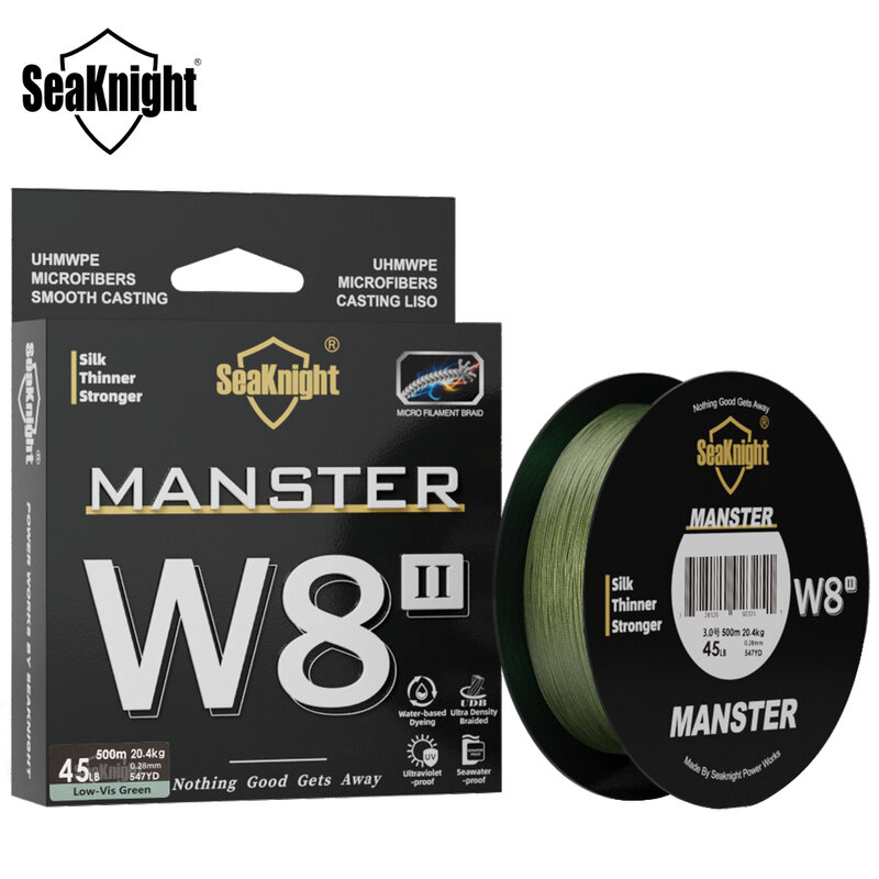 SeaKnight-W8 II Série Linha de Pesca, Fio Trançado, Anti-UV, Revestimento Anti-água salgada, Multifilamento PE, 8 Vertentes, 500m, 300m