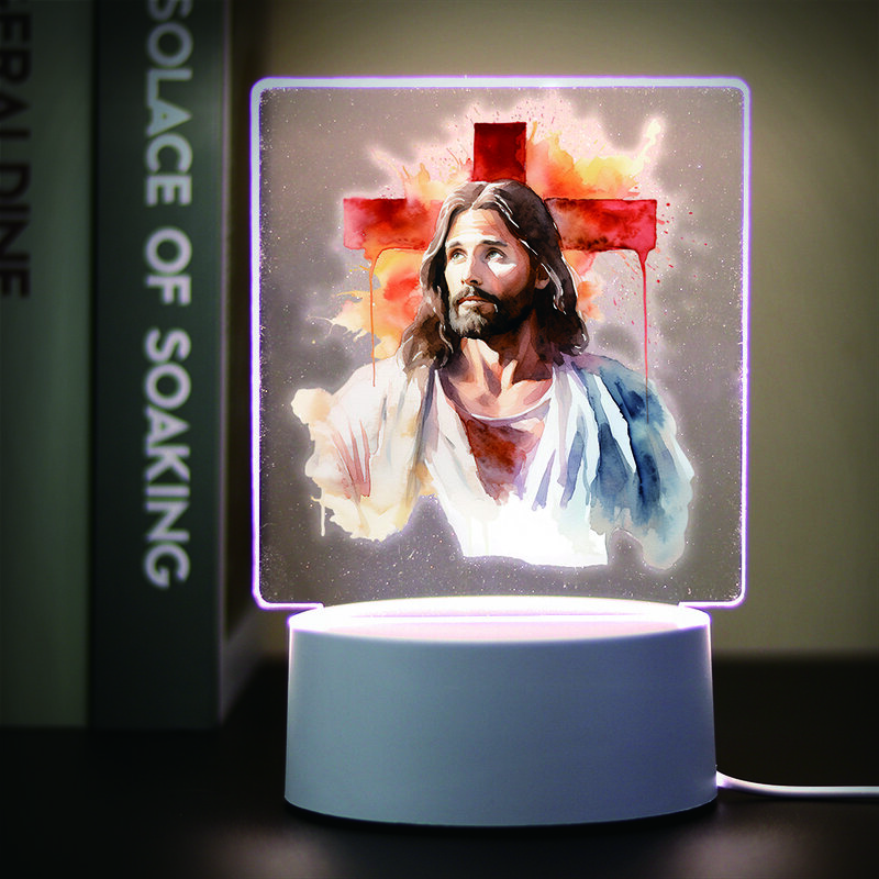 Lámpara de mesa Led de Jesús, luces de noche acrílicas, lámpara de mesa de atmósfera Usb, regalo