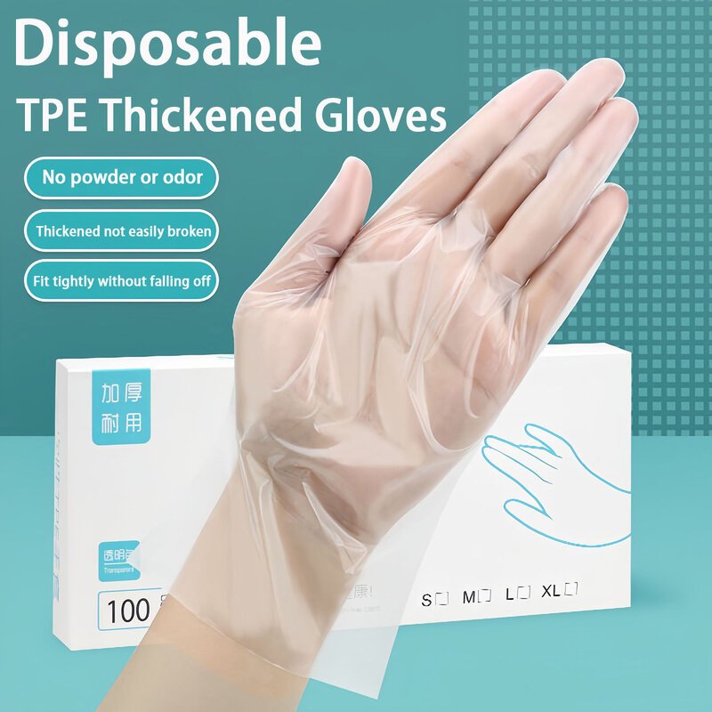 100 Stück tpe Einweg-Küchen handschuhe liefern transparente, verdickte Anti-Rutsch-und Anti-Stick-Handschuhe in Lebensmittel qualität