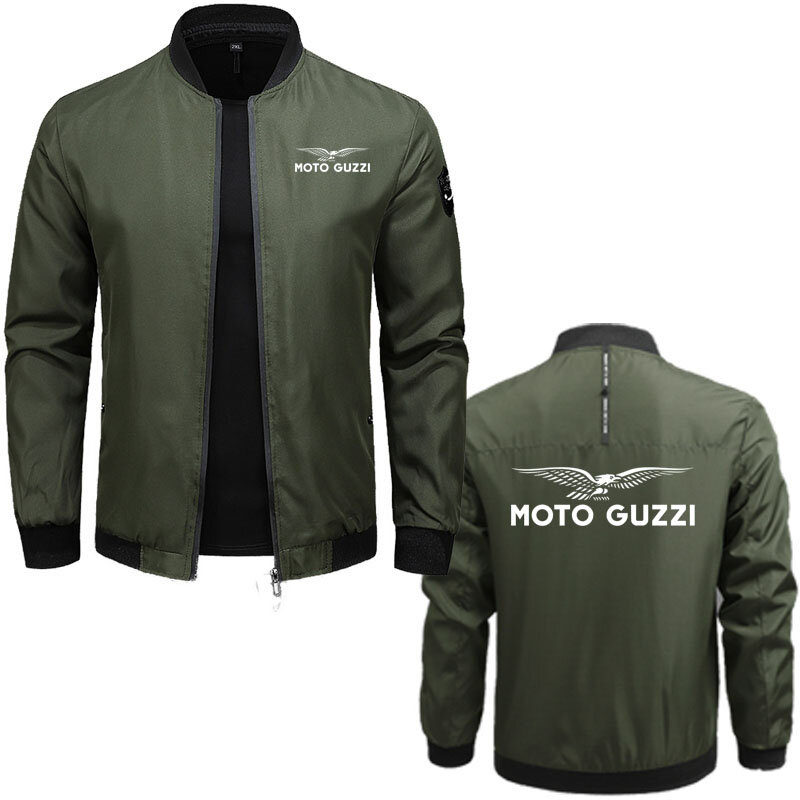 Solid color zip jacket for men 2024 Jacket moto guzzi print Outdoor Windproof men's hardshell jacket Top brand men's jacket