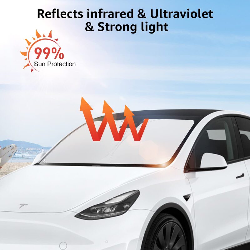 Dobrável Front Window Sun Shade Cover para Tesla pára-brisa, pára-sol, proteção térmica viseira, modelo Y, modelo 3, 2024, acessórios