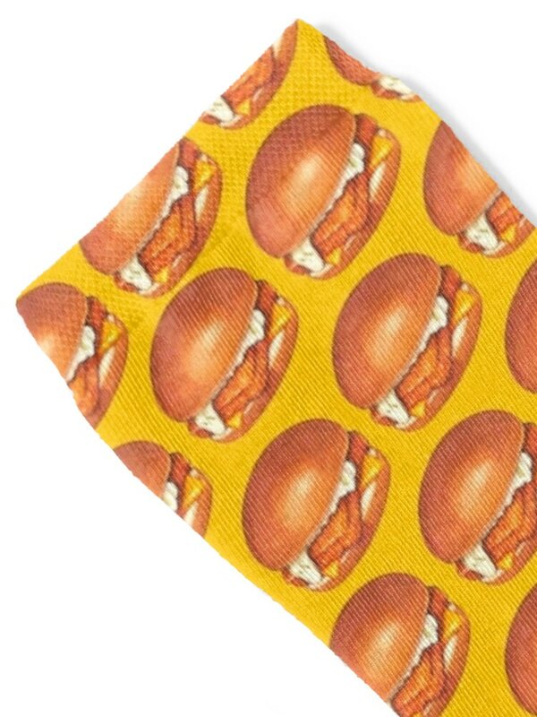Calcetines deportivos con patrón de sándwich de pescado para hombre y mujer, medias amarillas para tenis