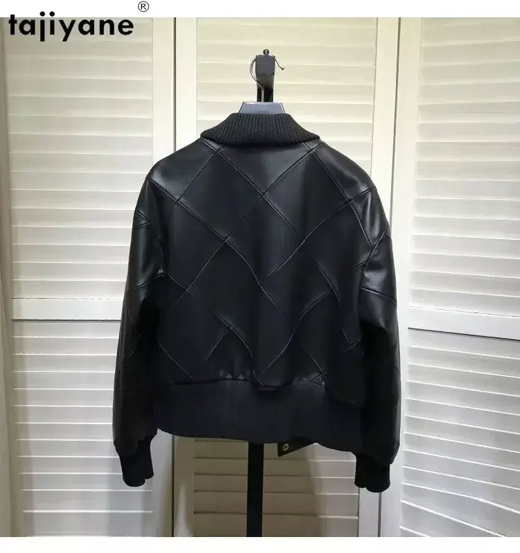 Tajiyane 여성용 진짜 양가죽 재킷, 2023 짧은 캐주얼 야구 코트, 진짜 가죽 재킷, 여성 코트, 신상