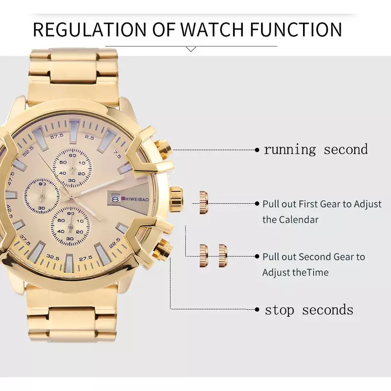 Złoty zegarek mężczyźni luksusowe męskie zegarki kwarcowe ze stali nierdzewnej człowiek chronograf Sport męski zegar wodoodporny wojskowy Relogio Masculino
