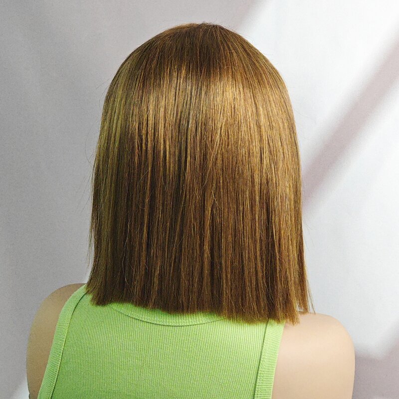 Wig Bob lurus coklat dengan kepadatan 180% rambut manusia Wig 2x6renda pendek lurus berwarna rambut palsu Bob prepked rambut Brasil Wig