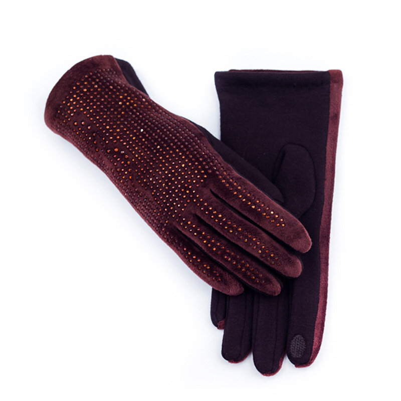 Women Autumn Winter Keep Warm Touch Screen Shiny Hot Drills Fashion Personality Gloves Elasticity Drive Cycling Windproof