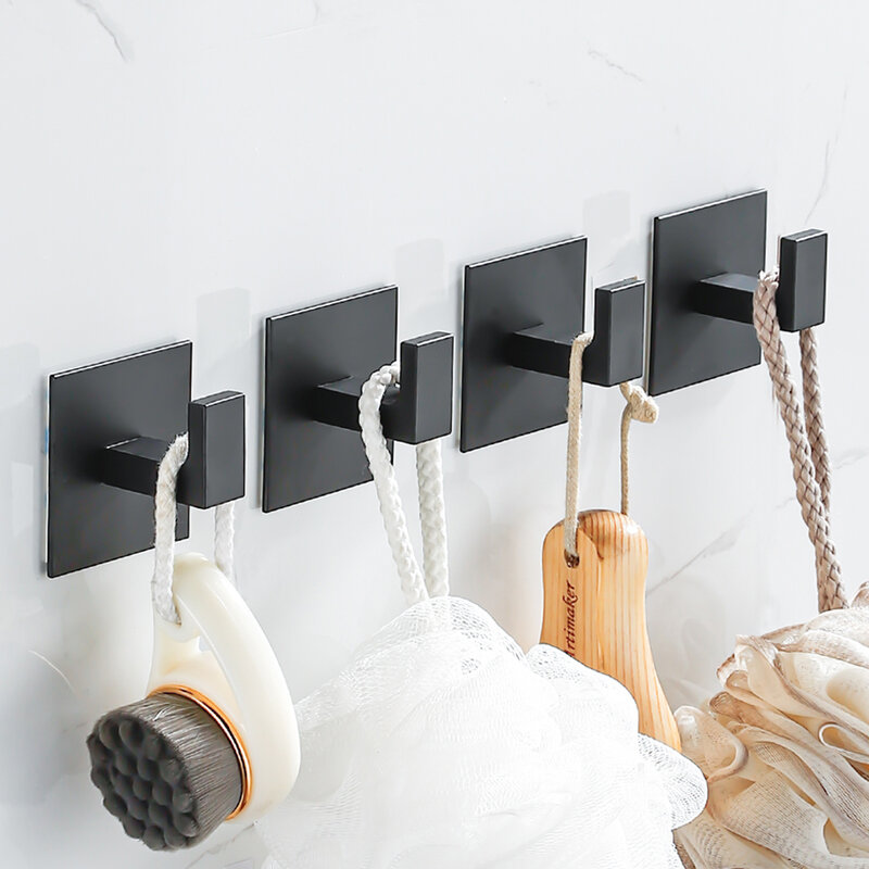 1-4 Stück stark klebende Wand haken Aufkleber hängen Garderobe Kleiderbügel Dusch mantel Haken Küche Bad Handtuch haken schwarz