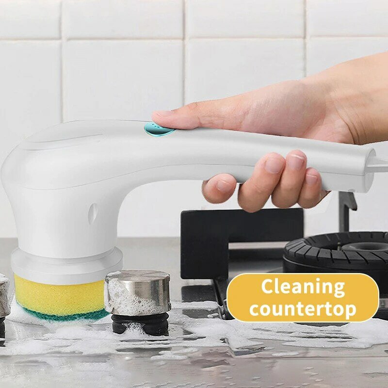 Drahtlose elektrische Reinigungs bürste mit 5 austauschbaren Bürsten köpfen Hausarbeit Küche Geschirrs pül bürste Badewanne Fliesen Spin Reinigung