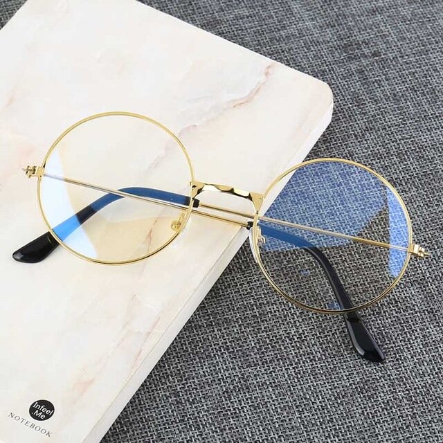 Moda Vintage metalowa oprawa Retro przezroczyste soczewki damskie okulary Nerd Geek okulary okulary czarne ponadgabarytowe okrągłe koło oczu okulary