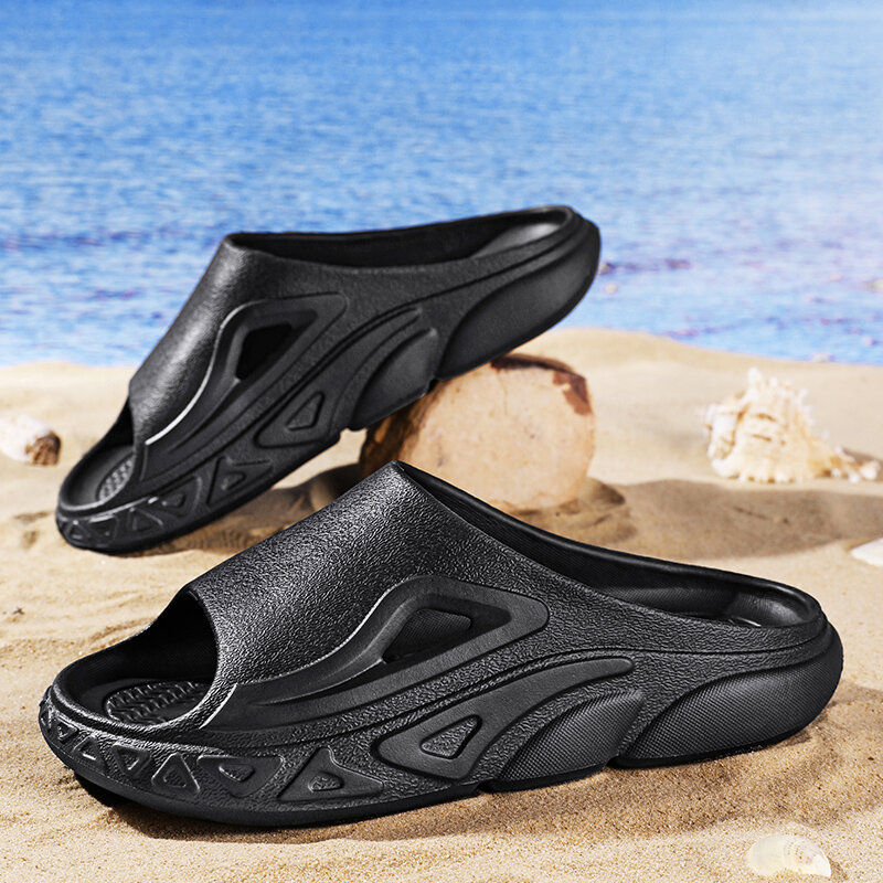 Chinelos leves antiderrapantes para homens, slides para casa, sapatos de praia casuais, cor sólida, fundo grosso, moda verão