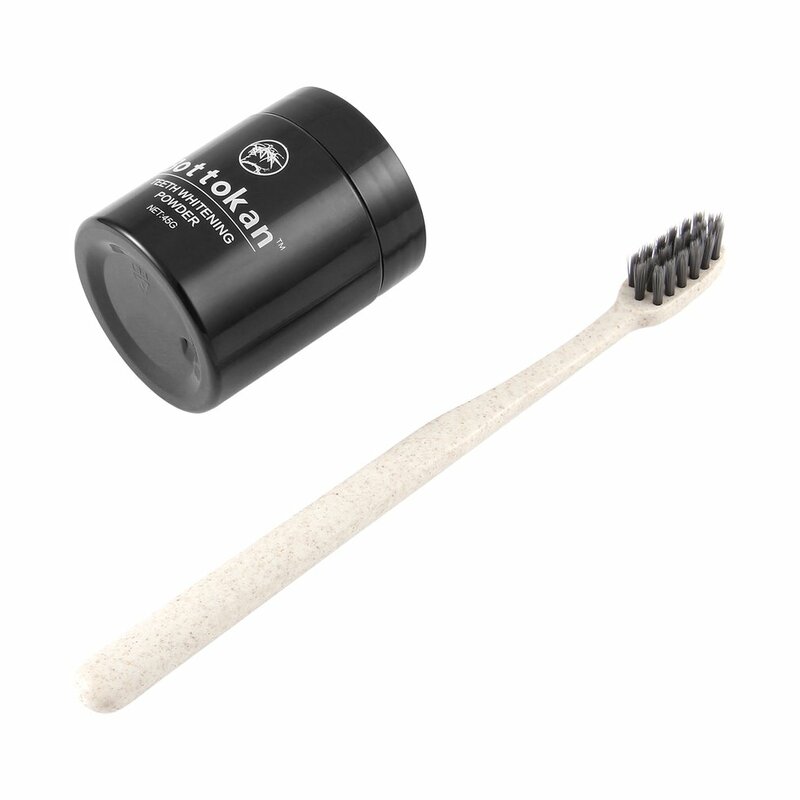 Natural Bright Safe Teeth Whitening Charcoal Powder & Straw Toothbrush Kit Alternative For Family Cleaning Everyday Use